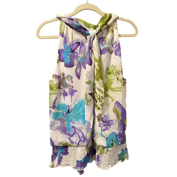 Dressbarn Floral Halter Top With Ruffled Hem Size L Flower Print Sleeveless top - Picture 12 of 12